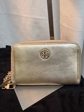 Tory Burch Metallic Gold Leather Zip Wallet
